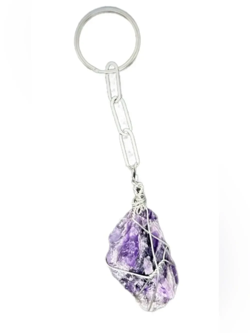 Amethyst keychain raw stone handmade wire wrap